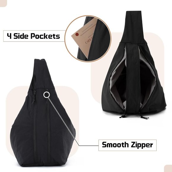 Versatile Large Black Tote Bag - Slouchy Nylon Handbag with Zipper Closure - Picture 5 of 6